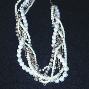 Multi Strand Braided Faux Pearl Necklace 18"-22"